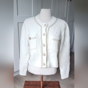 Urban Revivo Pearl Button Cardigan Ivory S 4 Sweater Tweed Soft Girl Jacket